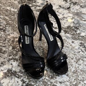 Karl Lagerfeld Glossy Black Strappy Heels
